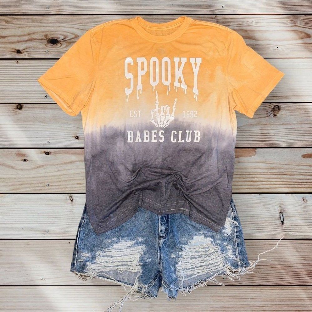 Spooky Babes Club Skull Bone Hand Halloween Shirt Top Womens Large OMBRE